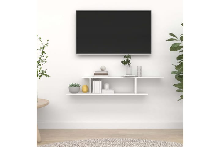 Seinäkiinnitettävä TV-hylly valkoinen 125x18x23 cm lastulevy - Valkoinen - Tv taso & Mediataso