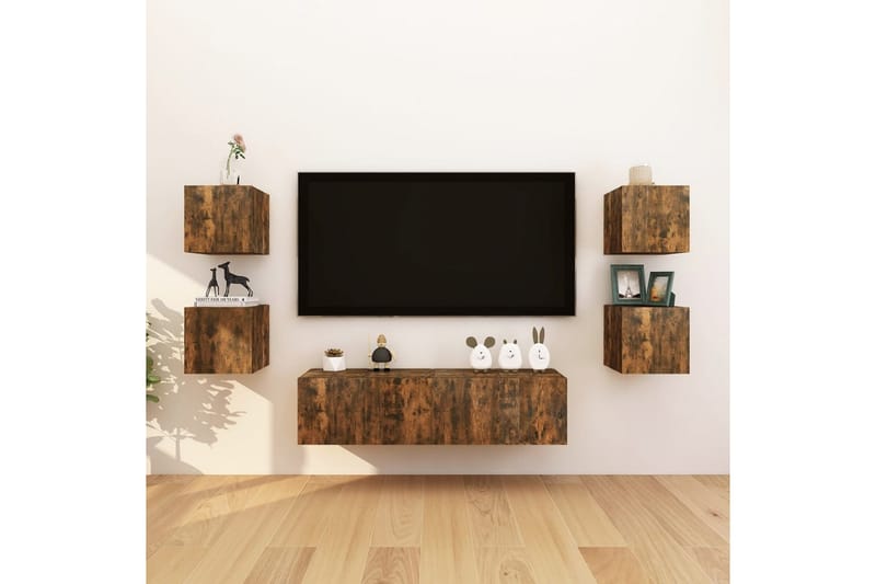 Seinäkiinnitettävä TV-kaapit 4 kpl savutammi 30,5x30x30 cm - Ruskea - Huonekalut - TV- & Mediakalusteet - Tv taso & Mediataso