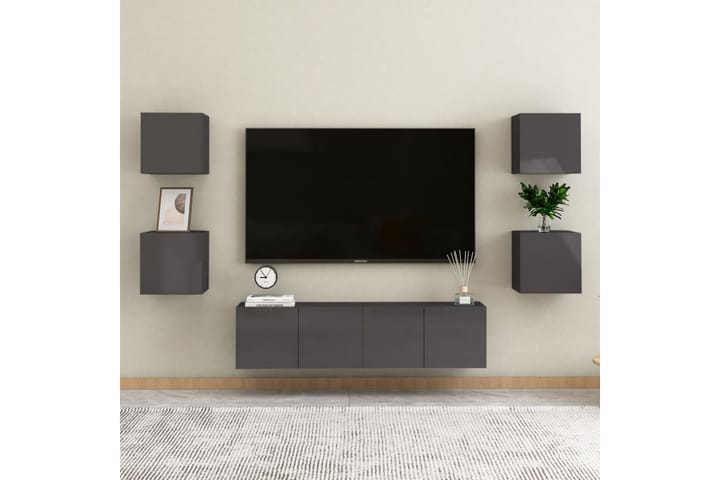 Seinäkiinnitettävät TV-tasot 2 kpl 30,5x30x30cm - Harmaa Korkeakiilto - Tv taso & Mediataso