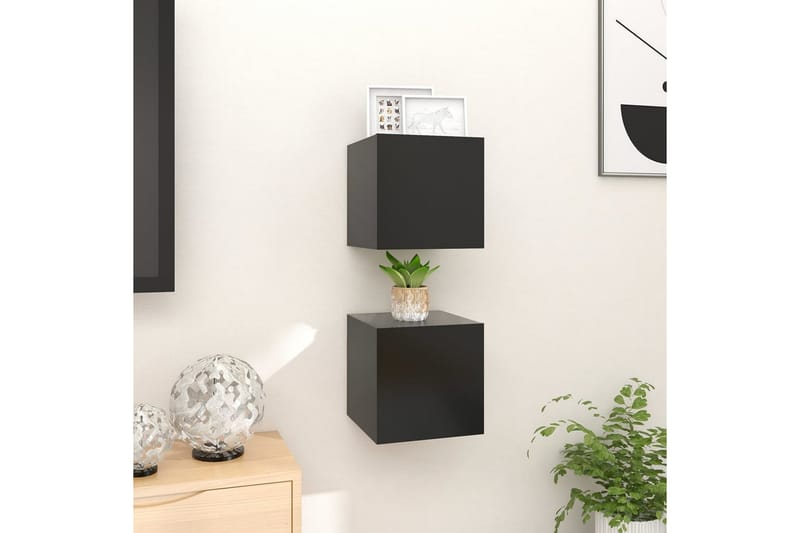 Seinäkiinnitettävät TV-tasot 2 kpl musta 30,5x30x30cm - Musta - Huonekalut - TV- & Mediakalusteet - Tv taso & Mediataso