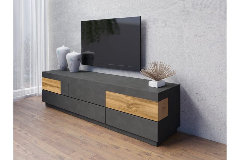 Silke Modern lattiaseisova tv-taso 206 cm säilytyksellä tammi - Antrasiitti - Huonekalut - TV- & Mediakalusteet - Tv taso & Mediataso