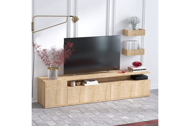 Sinox lattiaseisova tv-taso 180 cm säilytyksellä maalatusta puusta - Vaaleanruskea - Huonekalut - TV- & Mediakalusteet - Tv taso & Mediataso