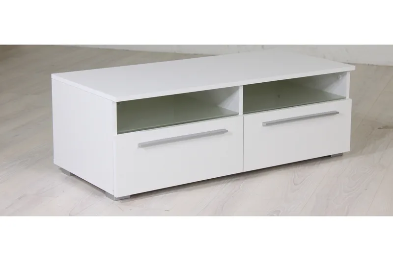 Stockend lattiaseisova tv-taso 100 cm säilytyksellä, maalattu puu, Valkoinen