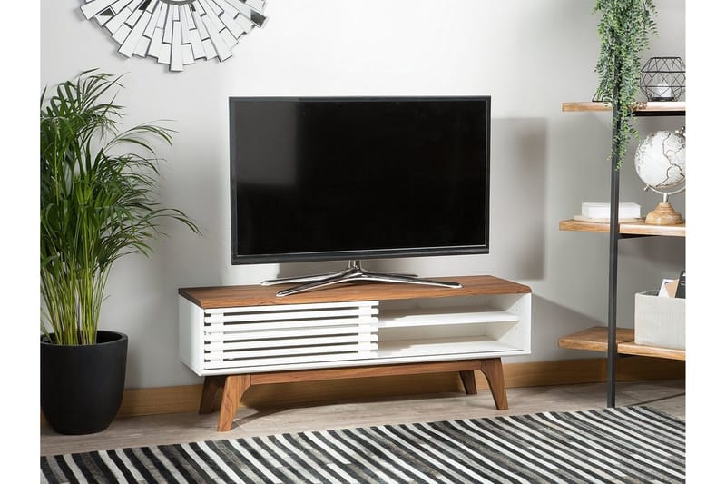 Toledo lattiaseisova tv-taso 117 cm säilytyksellä maalattu puu - Valkoinen - Huonekalut - TV- & Mediakalusteet - Tv taso & Mediataso