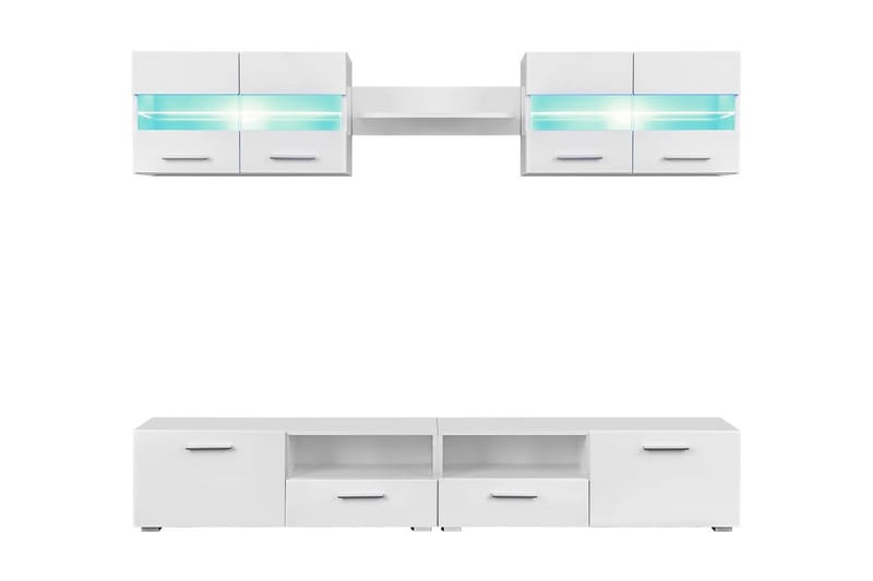 TV-kalustekokonaisuus LED-valot 5 osaa korkeakiilto - Valkoinen - Tv taso & Mediataso
