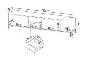 Tv lattialla seisova tv-taso 195 cm säilytystilalla puuta - Valkoinen - Huonekalut - TV- & Mediakalusteet - Tv taso & Mediataso