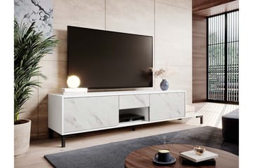 Tv lattialla seisova tv-taso 195 cm säilytystilalla puuta - Valkoinen - Huonekalut - TV- & Mediakalusteet - Tv taso & Mediataso