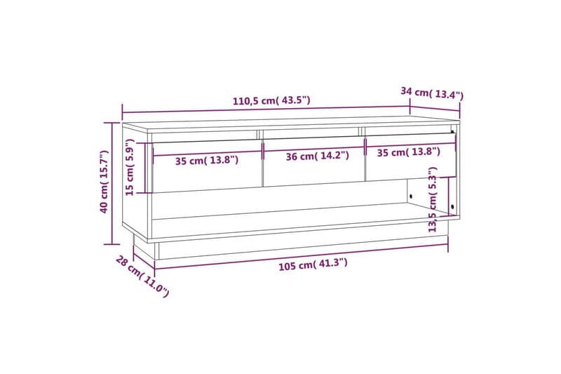 TV-taso 110,5x34x40 cm täysi mänty - Ruskea - Huonekalut - TV- & Mediakalusteet - Tv taso & Mediataso