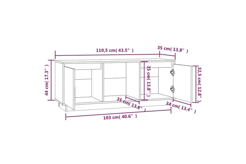 TV-taso 110,5x35x44 cm täysi mänty - Ruskea - Huonekalut - TV- & Mediakalusteet - Tv taso & Mediataso