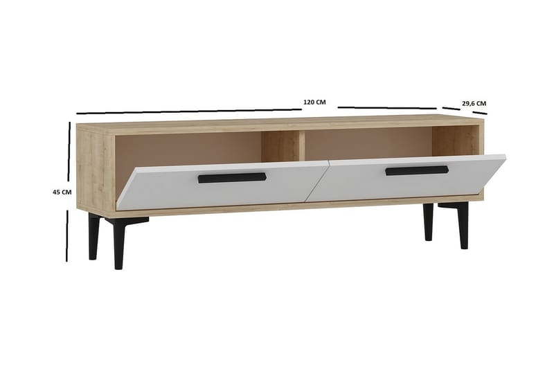 TV-taso 120 cm 2 kaappia - Luonnonväri/valkoinen/musta - Huonekalut - TV- & Mediakalusteet - Tv taso & Mediataso