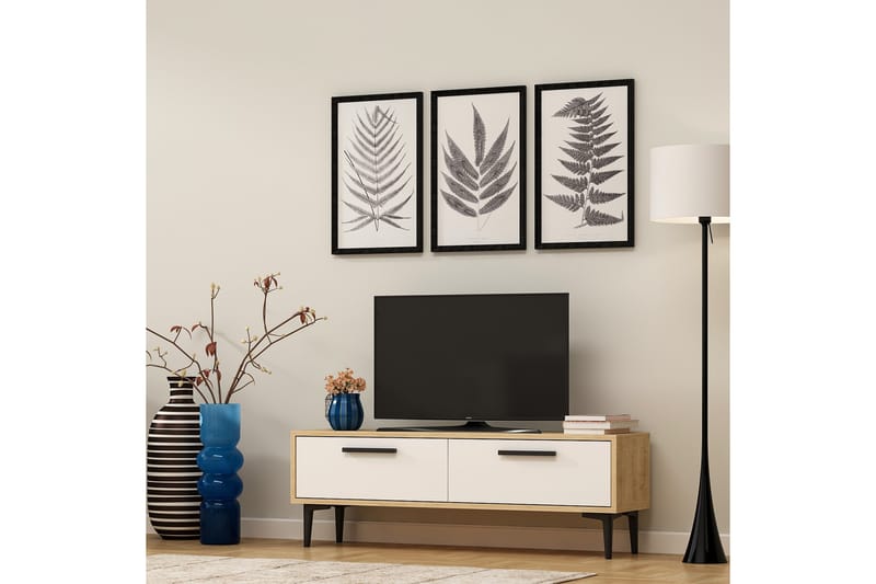 TV-taso 120 cm 2 kaappia - Luonnonväri/valkoinen/musta - Huonekalut - TV- & Mediakalusteet - Tv taso & Mediataso