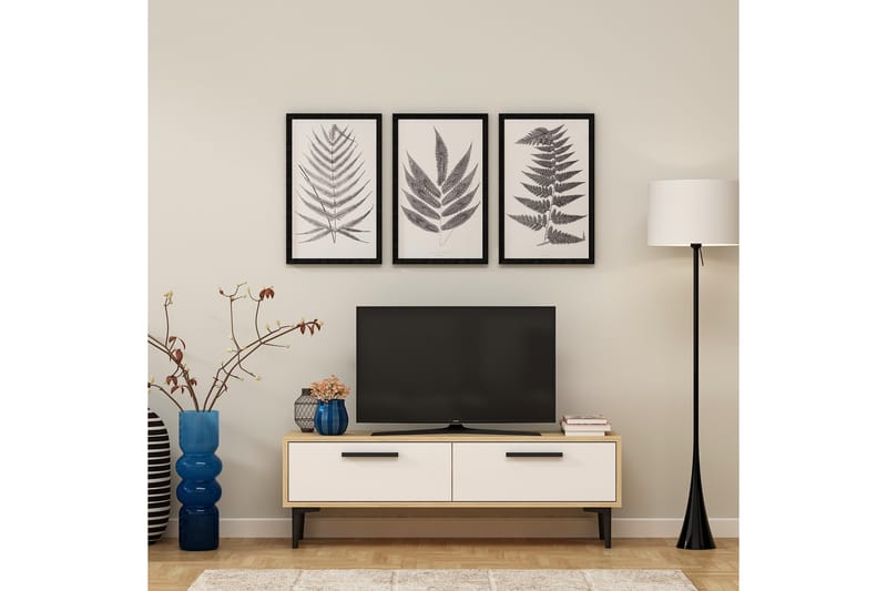 TV-taso 120 cm 2 kaappia - Luonnonväri/valkoinen/musta - Huonekalut - TV- & Mediakalusteet - Tv taso & Mediataso