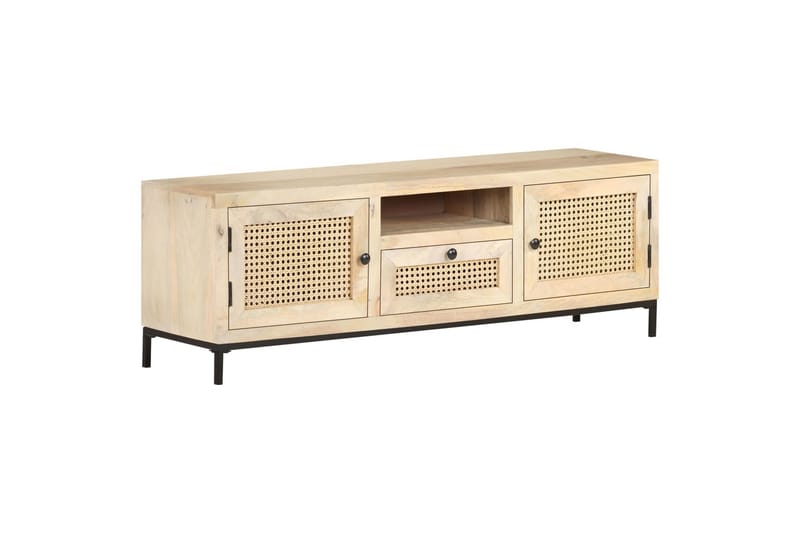 TV-taso 120x30x40 cm täysi mangopuu ja luonnollinen ruoko - Huonekalut - TV- & Mediakalusteet - Tv taso & Mediataso