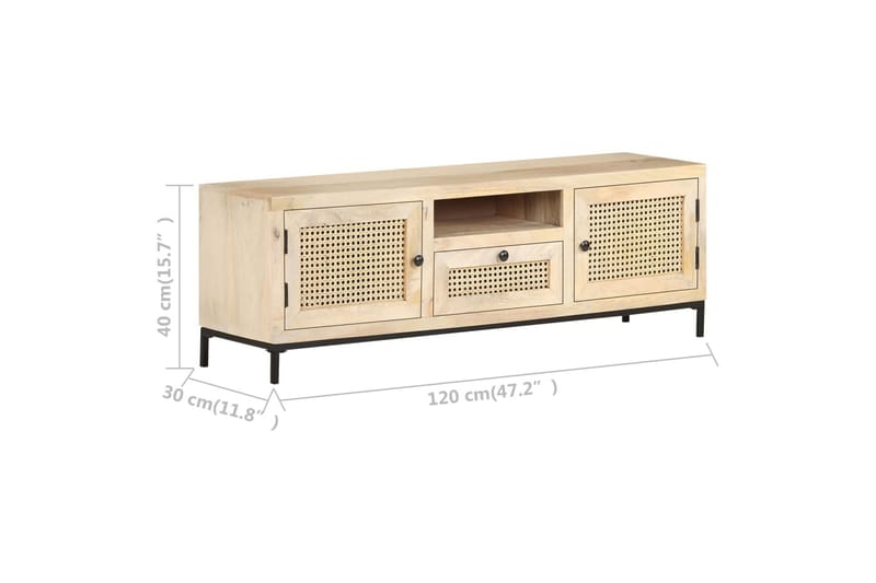 TV-taso 120x30x40 cm täysi mangopuu ja luonnollinen ruoko - Huonekalut - TV- & Mediakalusteet - Tv taso & Mediataso