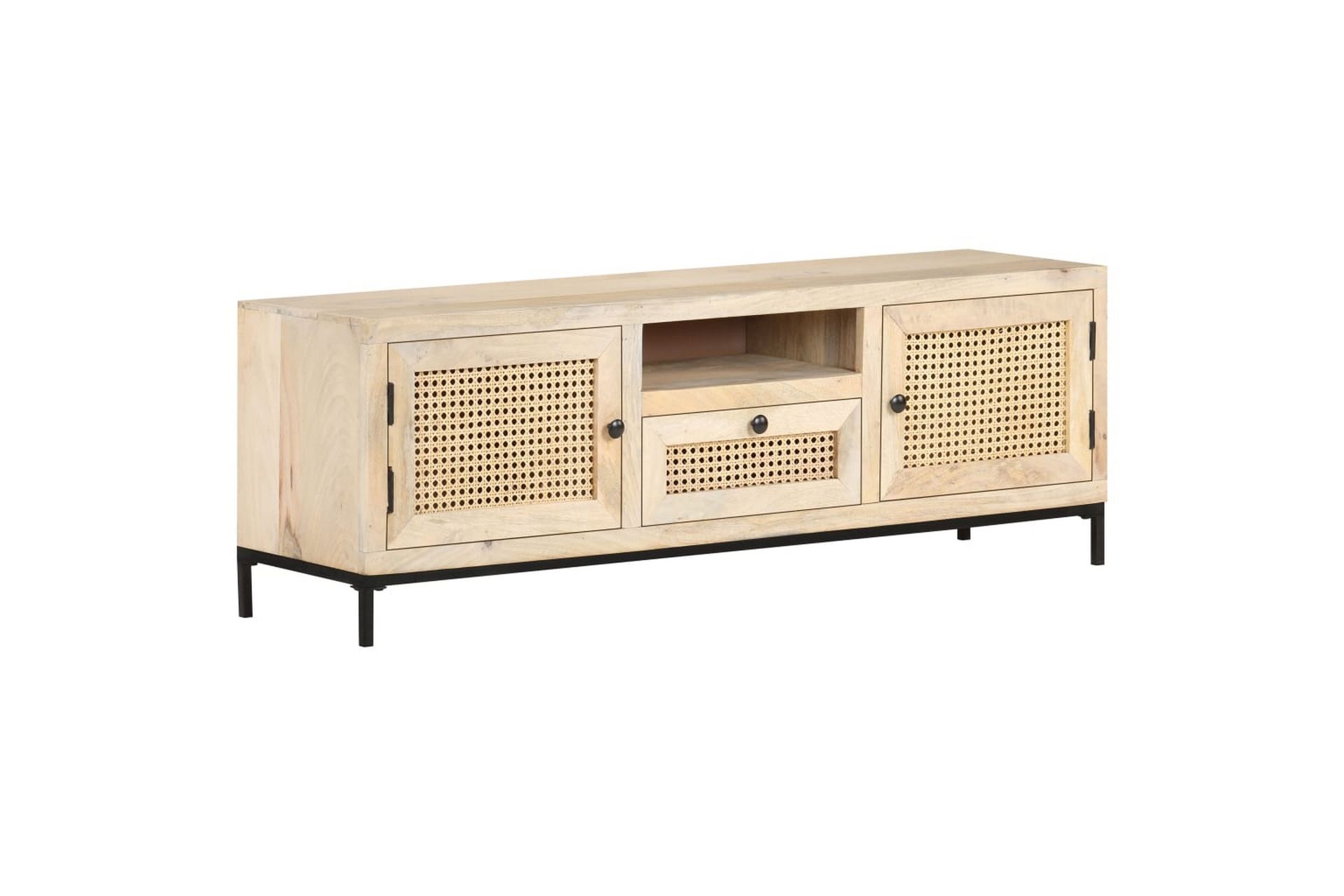 TV-taso 120x30x40 cm täysi mangopuu ja luonnollinen ruoko - Huonekalut - TV- & Mediakalusteet - Tv taso & Mediataso