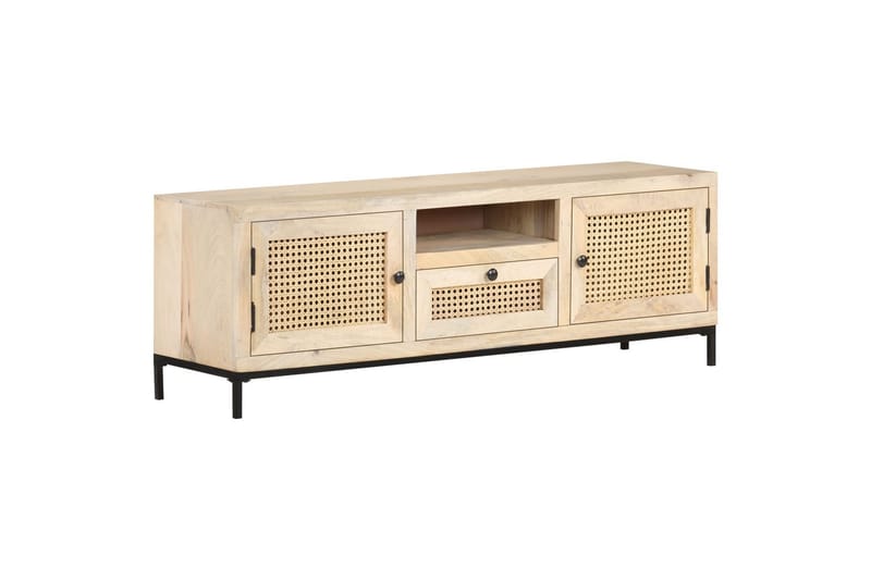 TV-taso 120x30x40 cm täysi mangopuu ja luonnollinen ruoko - Huonekalut - TV- & Mediakalusteet - Tv taso & Mediataso
