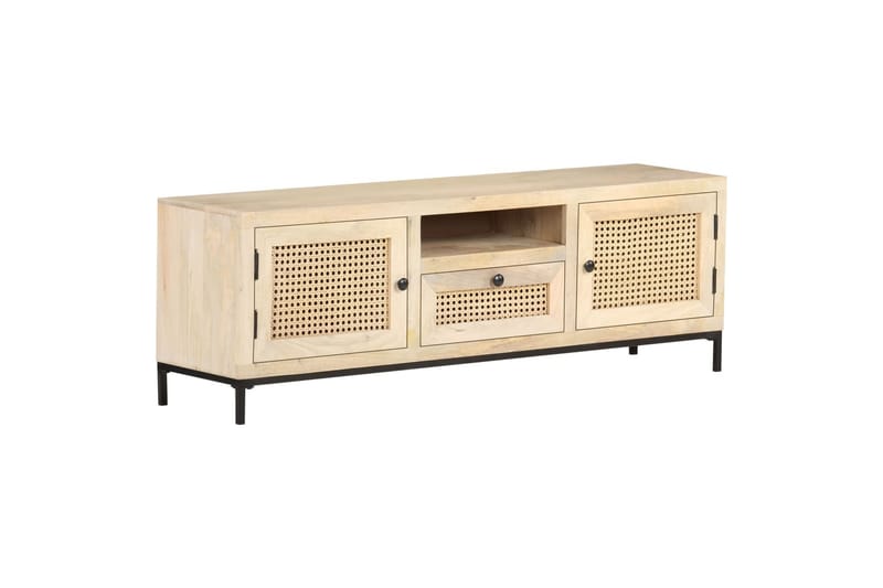 TV-taso 120x30x40 cm täysi mangopuu ja luonnollinen ruoko - Huonekalut - TV- & Mediakalusteet - Tv taso & Mediataso