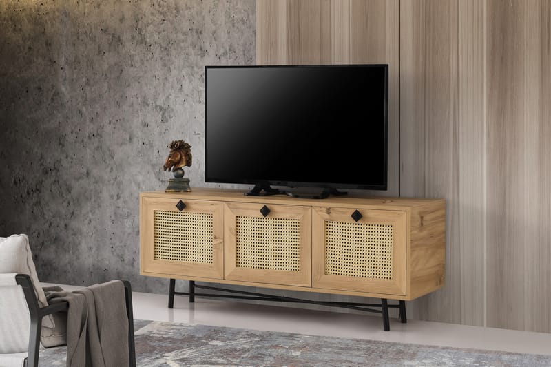 TV-taso 140 cm 3 kaappia - Luonnonväri/Musta - Huonekalut - TV- & Mediakalusteet - Tv taso & Mediataso
