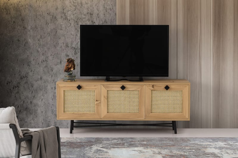 TV-taso 140 cm 3 kaappia - Luonnonväri/Musta - Huonekalut - TV- & Mediakalusteet - Tv taso & Mediataso