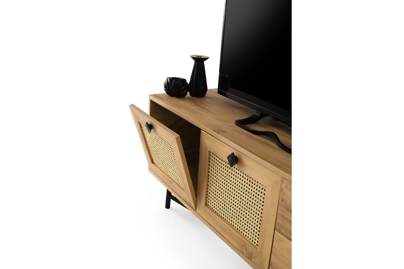 TV-taso 140 cm 4 kaappia - Luonnonväri/Musta - Huonekalut - TV- & Mediakalusteet - Tv taso & Mediataso
