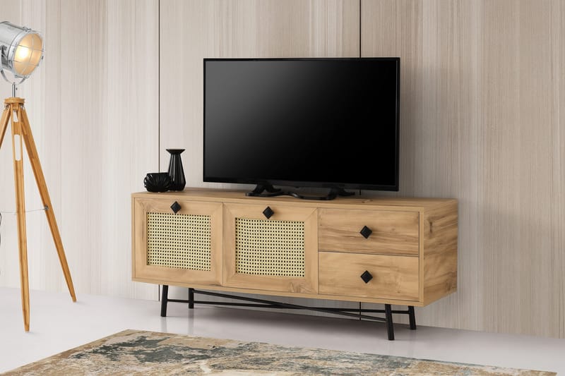 TV-taso 140 cm 4 kaappia - Luonnonväri/Musta - Huonekalut - TV- & Mediakalusteet - Tv taso & Mediataso