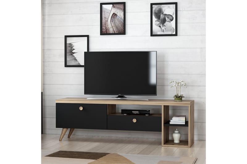 TV-taso 150 cm 2 kaappia - Musta/Luonnonväri - Huonekalut - TV- & Mediakalusteet - Tv taso & Mediataso