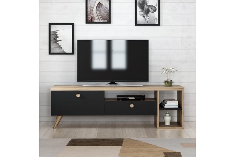 TV-taso 150 cm 2 kaappia - Musta/Luonnonväri - Huonekalut - TV- & Mediakalusteet - Tv taso & Mediataso