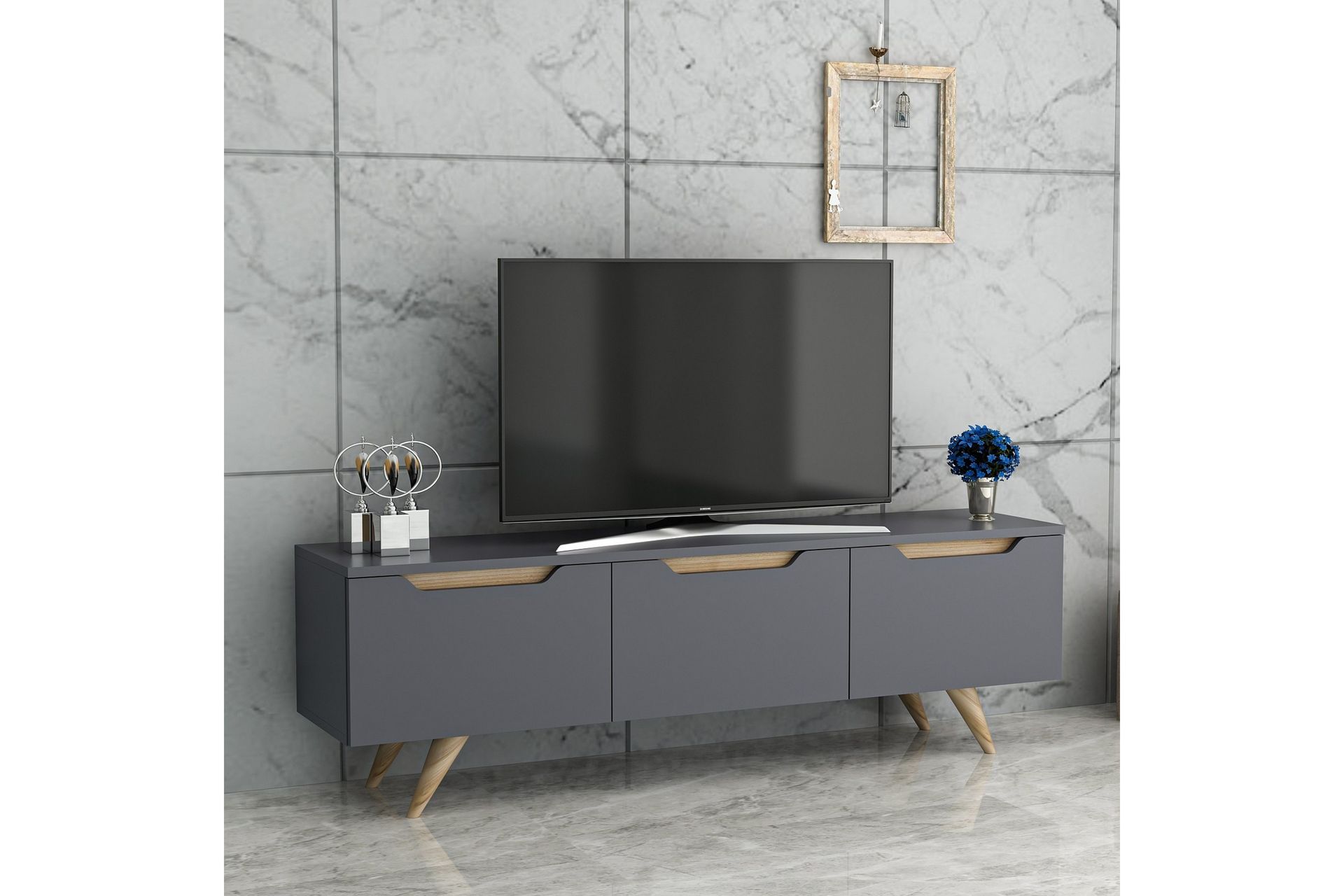 TV-taso 150 cm 3 kaappia - Antrasiitti/Luonnonväri - Huonekalut - TV- & Mediakalusteet - Tv taso & Mediataso