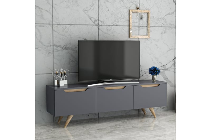 TV-taso 150 cm 3 kaappia - Antrasiitti/Luonnonväri - Huonekalut - TV- & Mediakalusteet - Tv taso & Mediataso