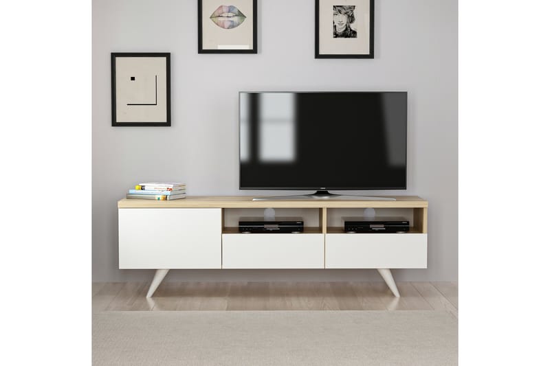 TV-taso 150 cm 3 kaappia - Luonnonväri/Valkoinen - Huonekalut - TV- & Mediakalusteet - Tv taso & Mediataso