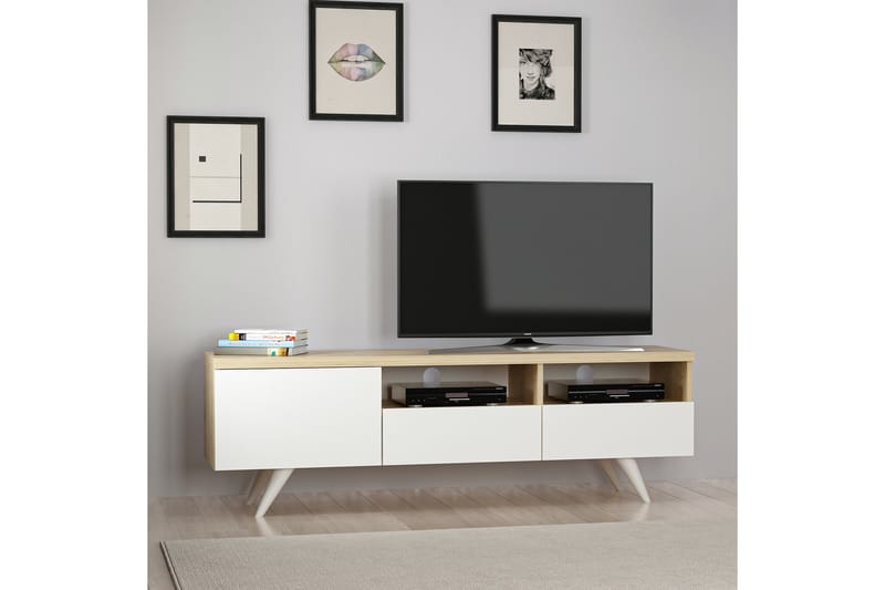 TV-taso 150 cm 3 kaappia - Luonnonväri/Valkoinen - Huonekalut - TV- & Mediakalusteet - Tv taso & Mediataso