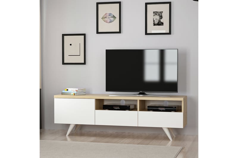 TV-taso 150 cm 3 kaappia - Luonnonväri/Valkoinen - Huonekalut - TV- & Mediakalusteet - Tv taso & Mediataso