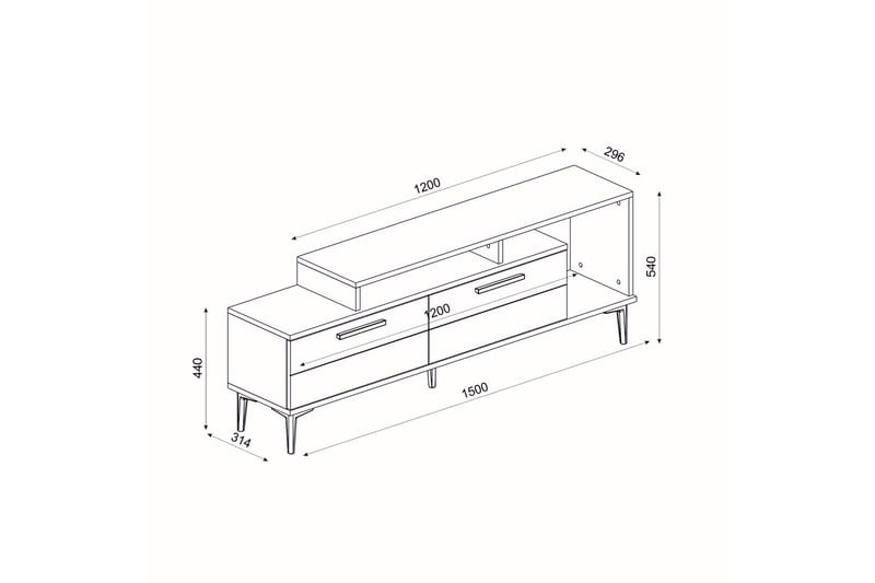 TV-taso 150 cm - Pähkinä/Musta - Tv taso & Mediataso