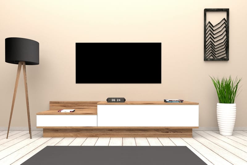 TV-taso 160 cm 2 kaappia - Valkoinen/Luonnonväri - Huonekalut - TV- & Mediakalusteet - Tv taso & Mediataso