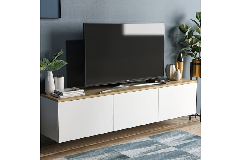 TV-taso 160 cm 3 kaappia - Valkoinen/Luonnonväri - Huonekalut - TV- & Mediakalusteet - Tv taso & Mediataso