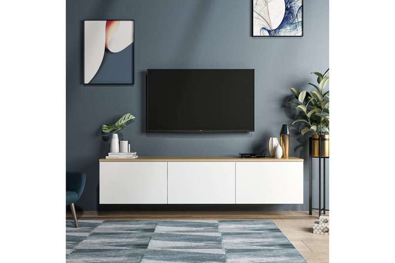 TV-taso 160 cm 3 kaappia - Valkoinen/Luonnonväri - Huonekalut - TV- & Mediakalusteet - Tv taso & Mediataso