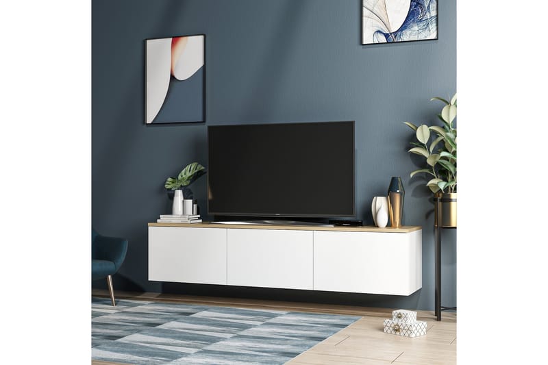 TV-taso 160 cm 3 kaappia - Valkoinen/Luonnonväri - Huonekalut - TV- & Mediakalusteet - Tv taso & Mediataso