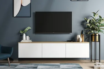 TV-taso 160 cm 3 kaappia - Valkoinen/Luonnonväri - Huonekalut - TV- & Mediakalusteet - Tv taso & Mediataso