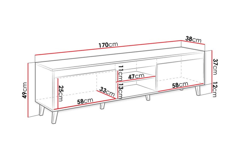 TV-taso 170 cm Paddalsliden - Luonnonväri/Antrasiitti - Tv taso & Mediataso