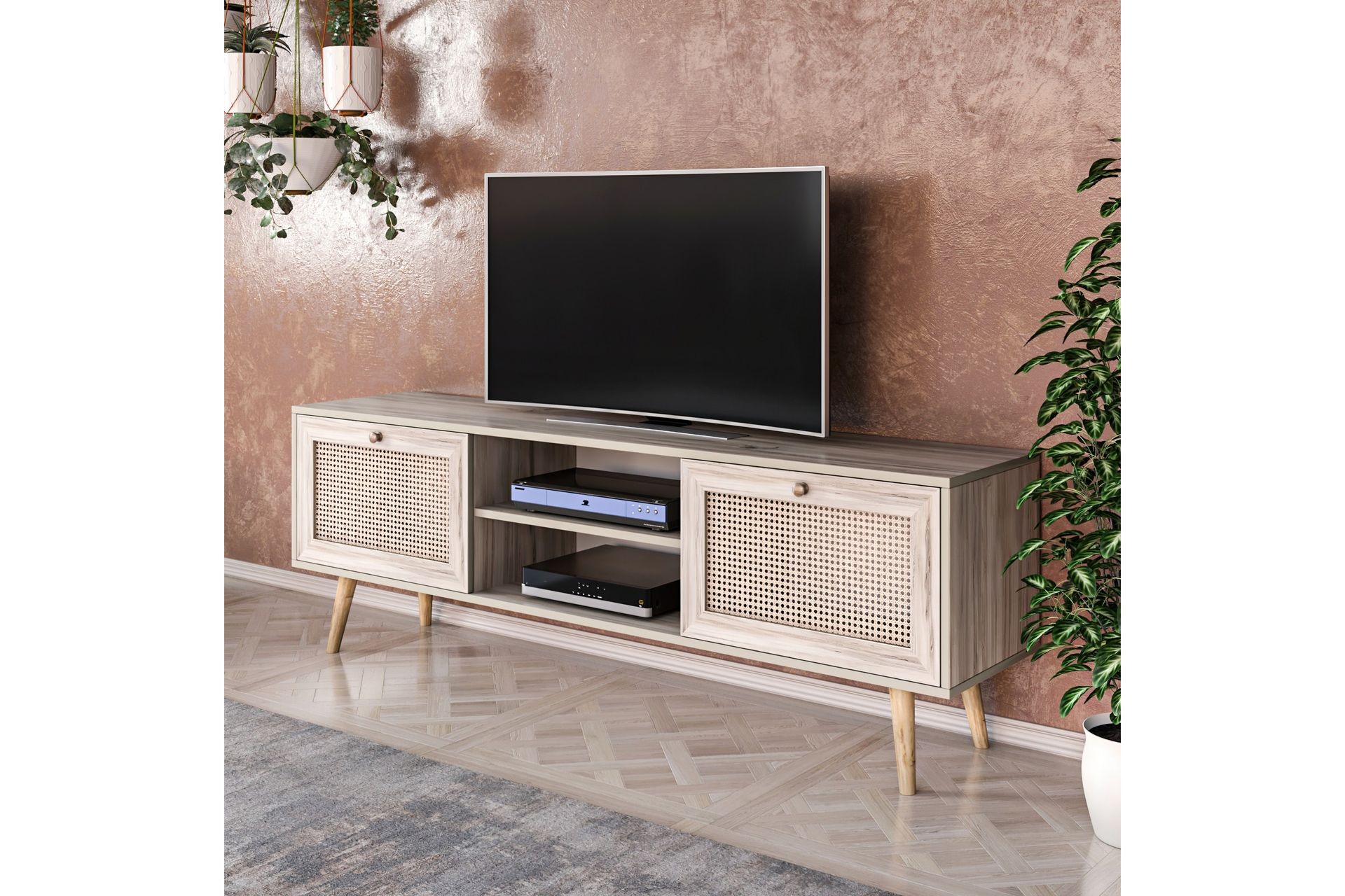 TV-taso 180 cm 2 kaappia - Hiekka/Luonnonväri - Huonekalut - TV- & Mediakalusteet - Tv taso & Mediataso