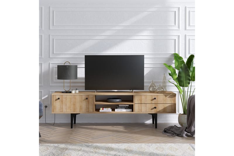 TV-taso 180 cm 3 kaappia - Luonnonväri/Musta - Huonekalut - TV- & Mediakalusteet - Tv taso & Mediataso