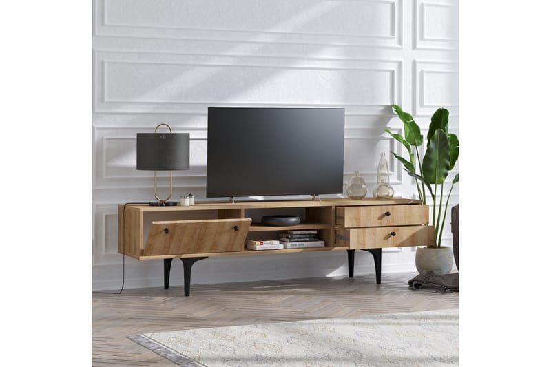 TV-taso 180 cm 3 kaappia - Luonnonväri/Musta - Huonekalut - TV- & Mediakalusteet - Tv taso & Mediataso
