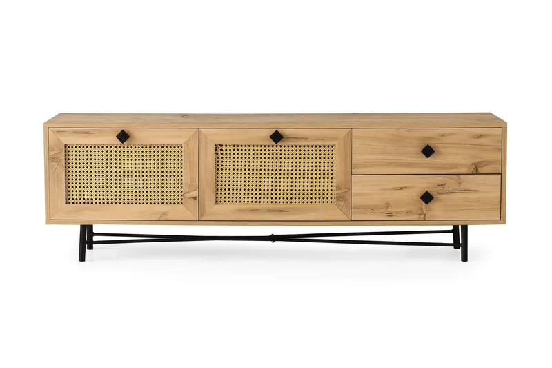 TV-taso 180 cm 4 kaappia, Luonnonväri/Musta