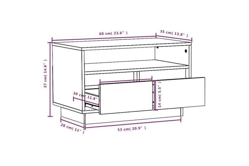 TV-taso 60x35x37 cm täysi mänty - Ruskea - Huonekalut - TV- & Mediakalusteet - Tv taso & Mediataso