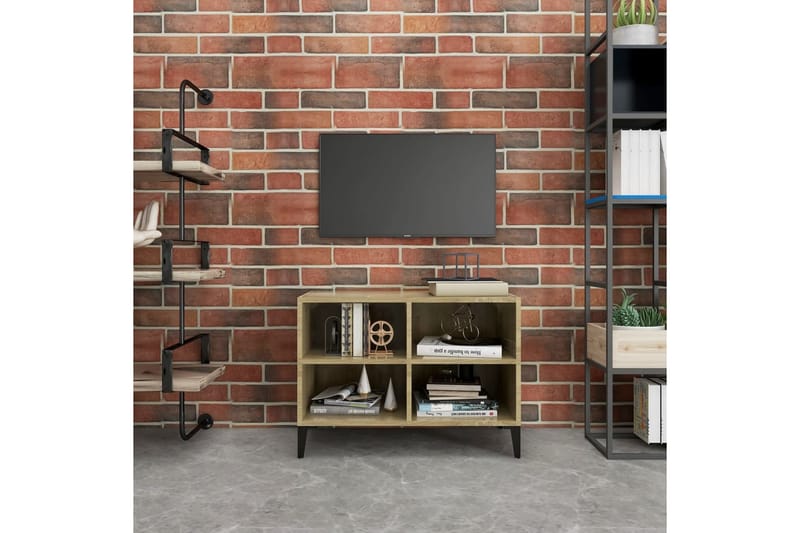 TV-taso 69,5x30x50 cm Sonoma-tammi Metallijalat - Ruskea - Huonekalut - TV- & Mediakalusteet - Tv taso & Mediataso