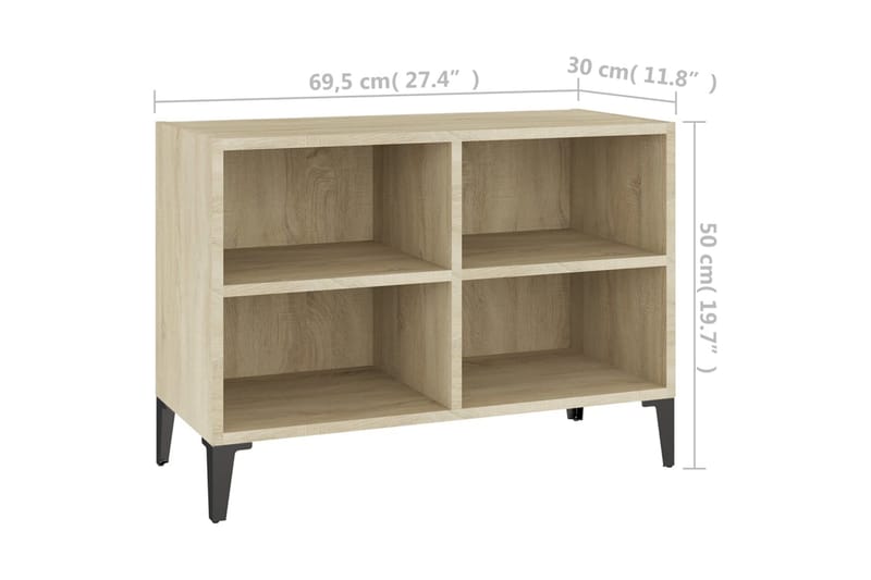 TV-taso 69,5x30x50 cm Sonoma-tammi Metallijalat - Ruskea - Huonekalut - TV- & Mediakalusteet - Tv taso & Mediataso