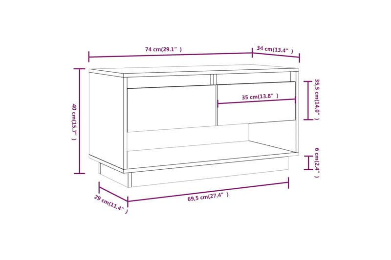 TV-taso 74x34x40 cm täysi mänty - Ruskea - Tv taso & Mediataso