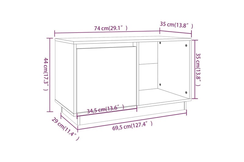 TV-taso 74x35x44 cm täysi mänty - Ruskea - Tv taso & Mediataso