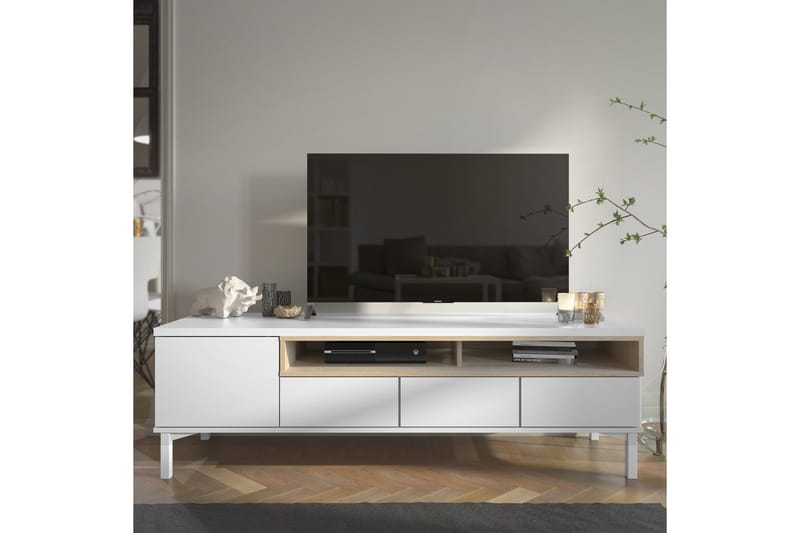 TV-taso Abner 155,7 cm - Valkoinen/tammi - Huonekalut - TV- & Mediakalusteet - Tv taso & Mediataso