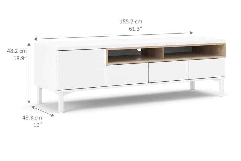 TV-taso Abner 155,7 cm - Valkoinen/tammi - Huonekalut - TV- & Mediakalusteet - Tv taso & Mediataso